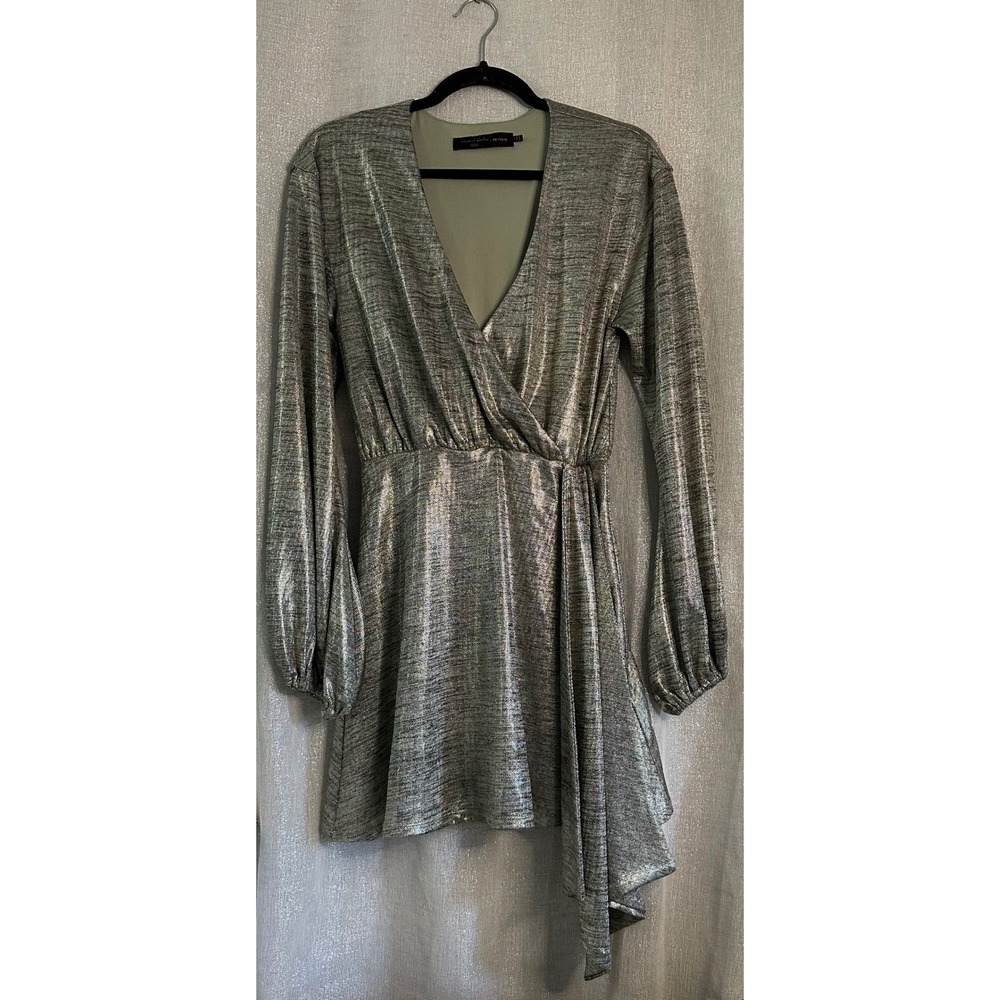 House of Harlow x Revolve Metallic Mini Dress Long Sleeve‎ Party Silver
